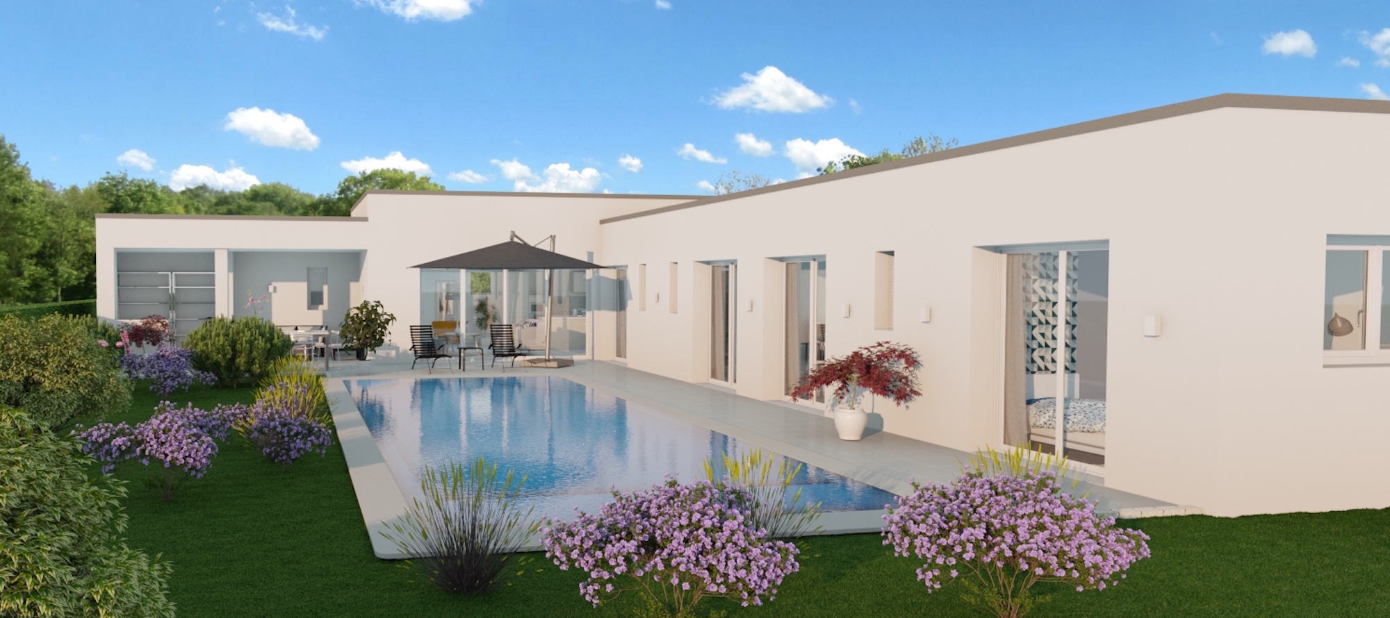 Ligne toit plat maison individuelle contemporaine