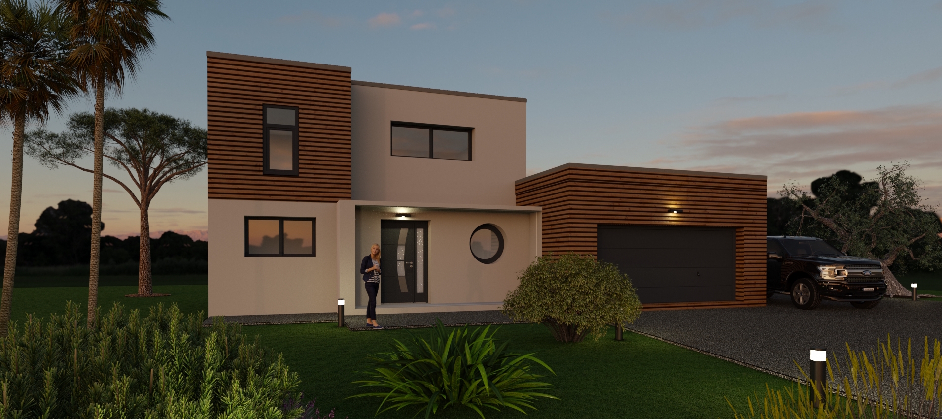 Maison toiture plate bardage bois Maison toiture plate bardage bois