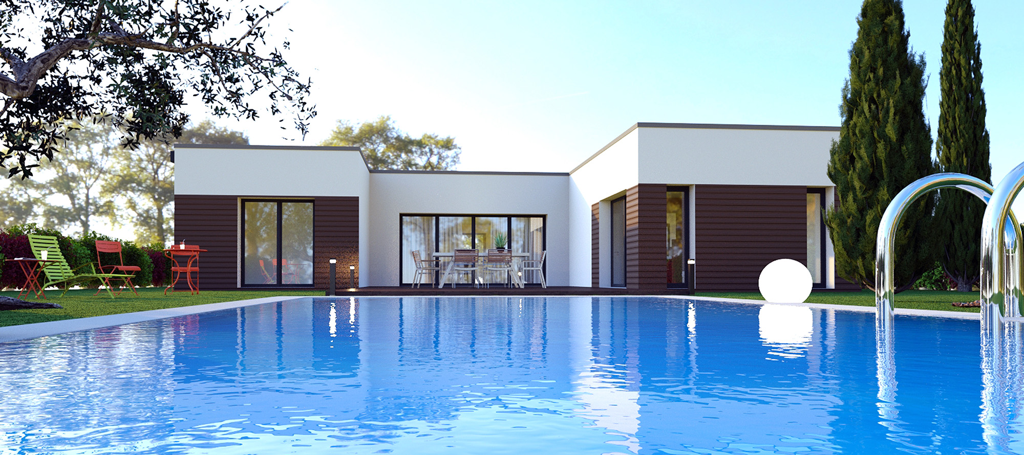 Maison toit plat avec piscine Luxéa