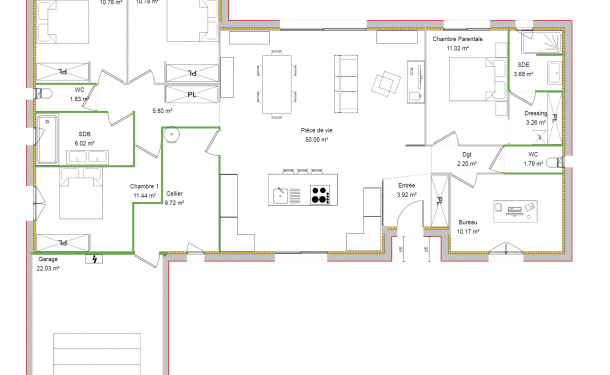 plan intérieur superbe maison 4 chambres.